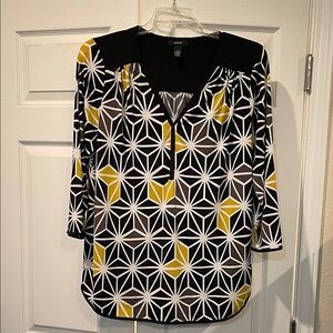 Alfani, 3/4 sleeve top, black, white and yellow